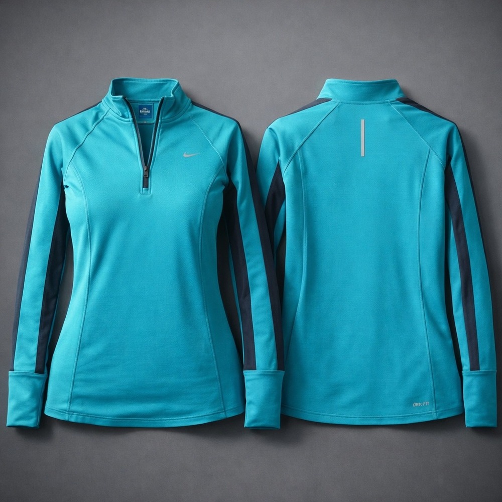 Nike Running Dri-FIT Quarter Zip Pullover Teal Blue Grey Thumbholes Womens M